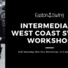 Black & White artwork and text describing an intermediate West Coast Swing workshop.